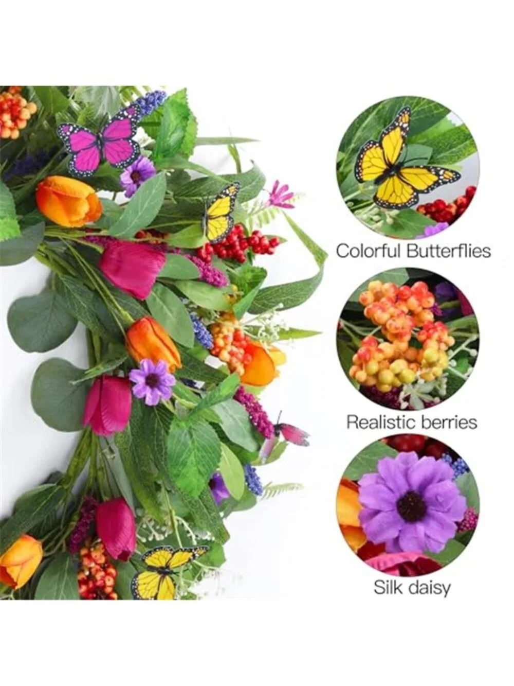 22 Inch Artificial Tulips Wreath Spring Summer Wreath